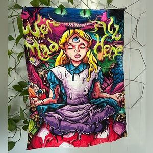 alice in wonderland tapestry Cheshire Cat third eye mushroom mad hatter hearts
